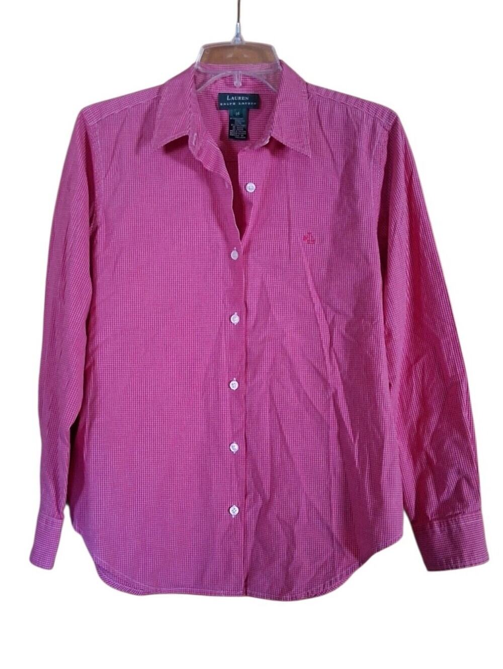 Lauren Ralph Lauren Check Button Down Shirt Pink Size 14